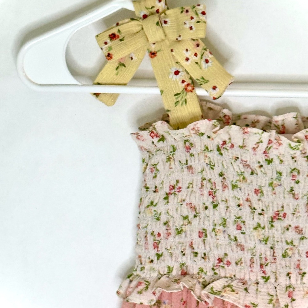 Bonnie Jean Smocked Pink / Yellow Floral Sun Dress - Picture 15 of 16